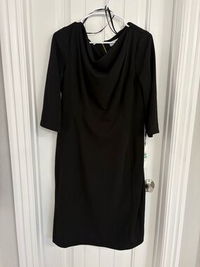 Calvin Klein Black Draped Cowl Long-Sleeve Sheath Dress